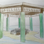 藝術(shù)家的手稿描繪八角亭的構(gòu)想，從結(jié)構(gòu)到色彩，逐步勾勒出空間未來的樣貌。