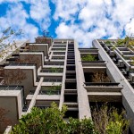 仰望大塊森鄰的複層陽臺，藍(lán)天、綠意與建築交織的美好，一覽無遺。