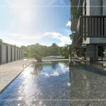 一池清淺水面曲橋，白日映雲(yún)、夜晚映月，循著曲橋向前，猶如走入畫(huà)中，一隅硯臺(tái)地景，一隅松姿倒影，無(wú)處不風(fēng)景。