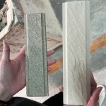 高溫窯烤就像一場火煉，使磚體產(chǎn)生結(jié)構(gòu)上的變化，讓磁磚的底蘊(yùn)變得更加堅(jiān)實(shí)與穩(wěn)固。（右邊為窯烤前，左邊為窯烤後）