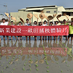 半晌片刻已完成一小區(qū)塊。就像畢業(yè)生高舉學士帽般，我們則是高舉斗笠象徵契作順利。